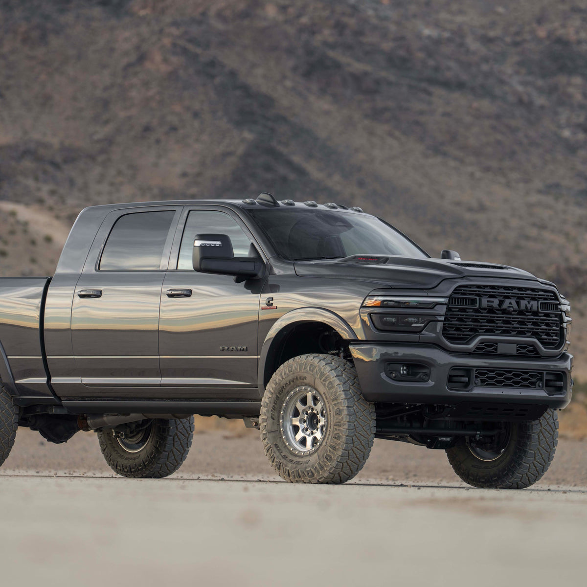 A 2026 6th gen Ram 2500 mega cab on Foundation 395 HD 18x9 wheels with 37/13.5/18 Nitto Ridge Grapplers.